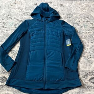 Tek Gear Women's Hooded Long Mixed-Media Jacket in Blue Crayon